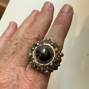 Elegant Silver and Black Statement Ring